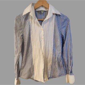 Zara Womens Medium‎ Blue And White Striped Formal Collared 100% Cotton